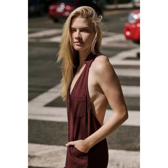 Free People Free-Est Harper Jumpsuit Halter Cotton One-Piece Wide Leg M 278690